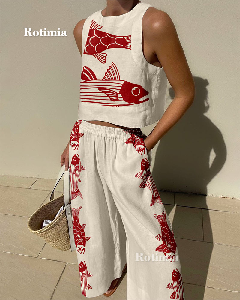 Fun fish print two piece set