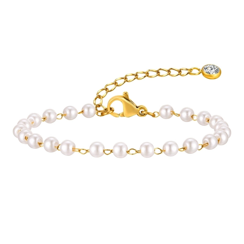 Vintage Style Minimalist Pearl 201 Stainless Steel Beaded Chain Bracelets In Bulk Stainless Steel Bracelets