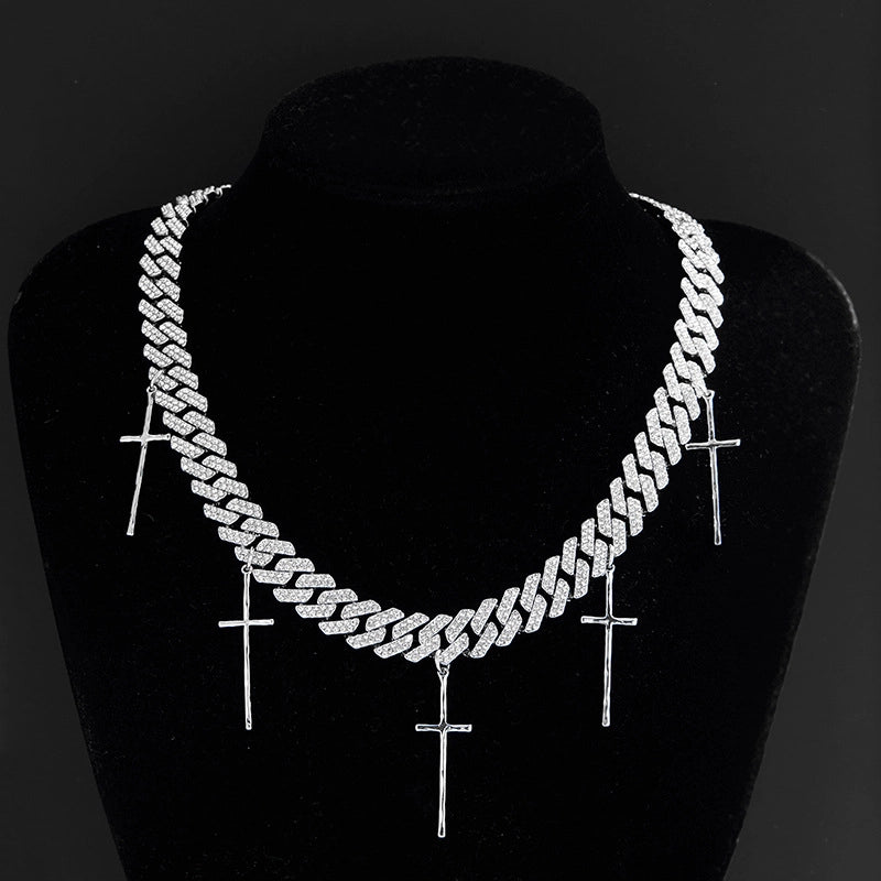 Hip-Hop Punk Cross Alloy Diamond Unisex Necklace Men Chain Necklaces