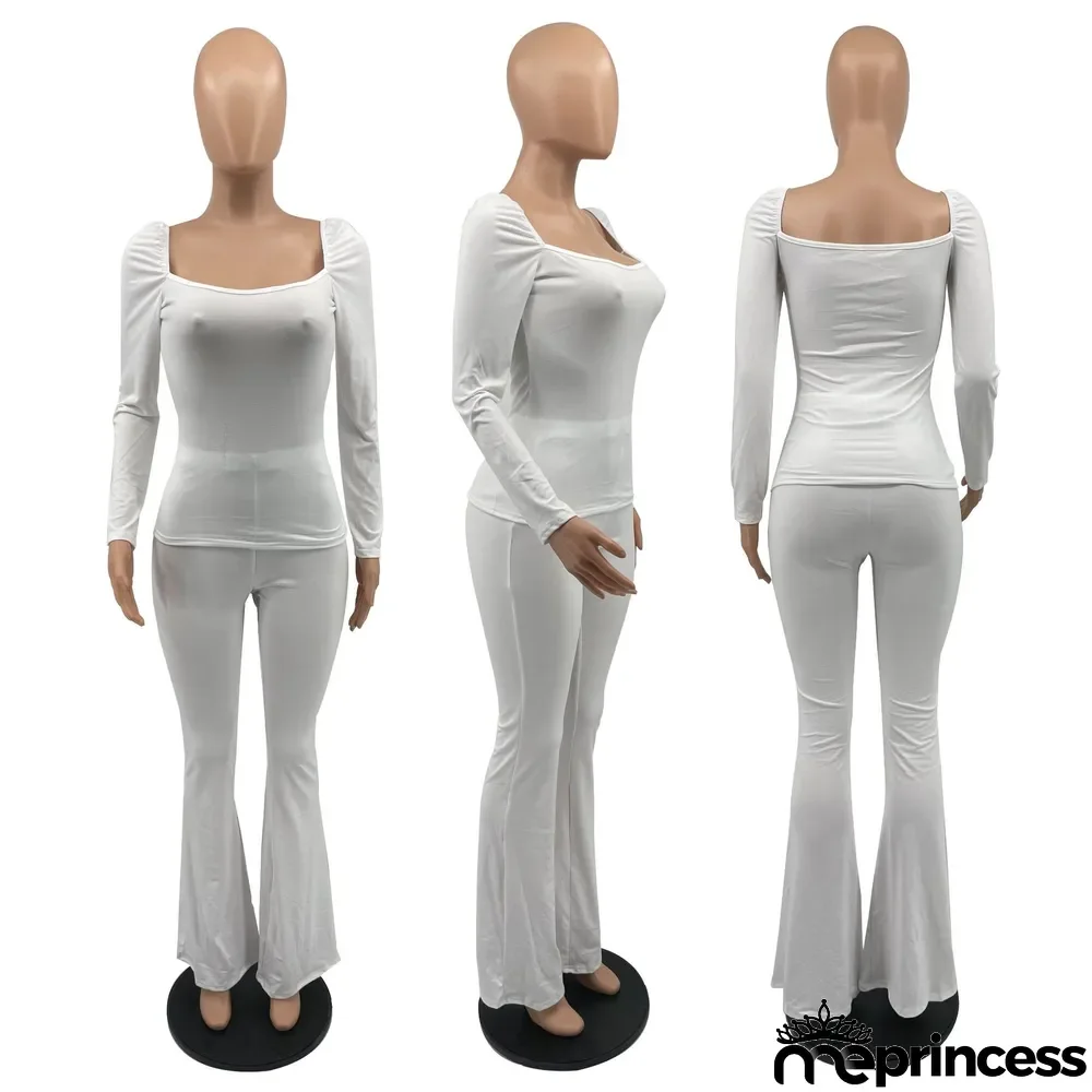 Solid Long Sleeve Two Piece Pants Sets