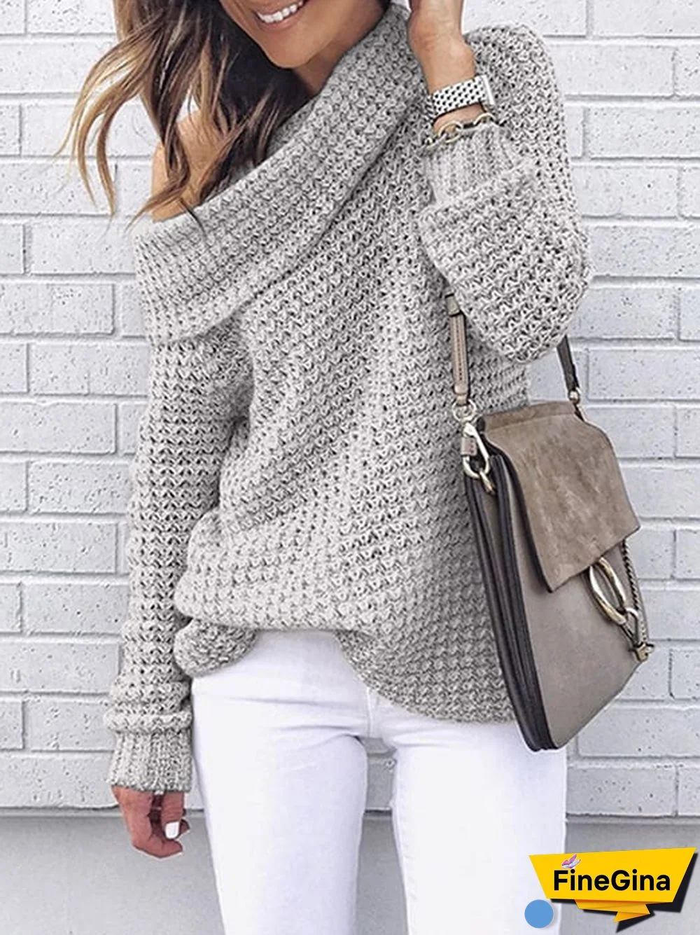 Women's Casual Lapel Solid Color Sweater