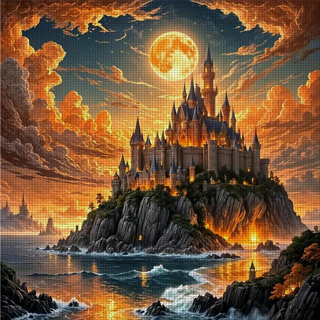 Castle Castle Full 14CT DIY Counted Cross Stitch Kits for Home Decor 40x40cm
