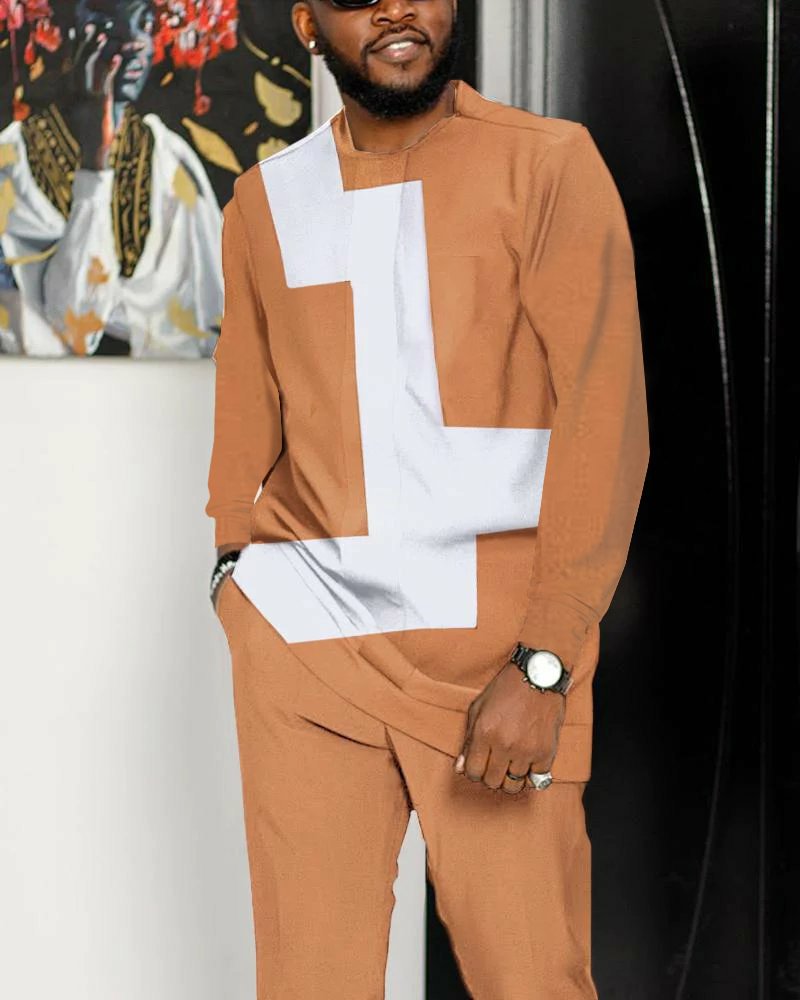 Men's Casual Color Blocking Long Sleeve Walking Suit-178