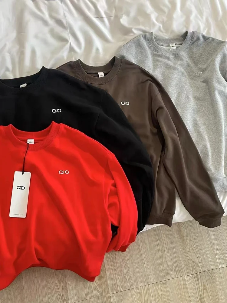 New Loose-Fit Round Neck Sweatshirt Casual Spring Autumn Solid Color  Trendy Without Hoodie 