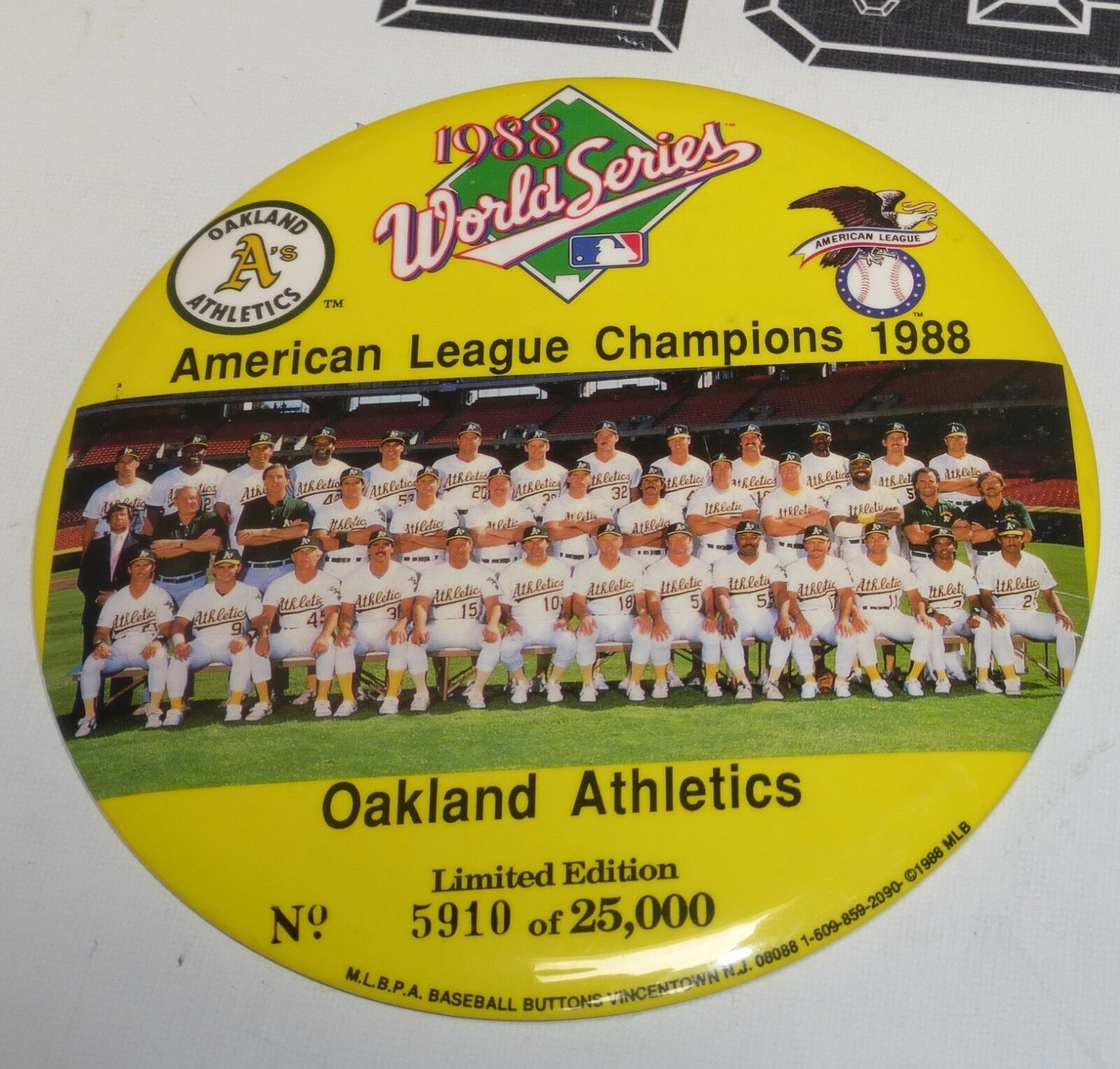 Original 1988 World Series A's Baseball 6 Pin-Back Photo Poster painting Button Limited Edition