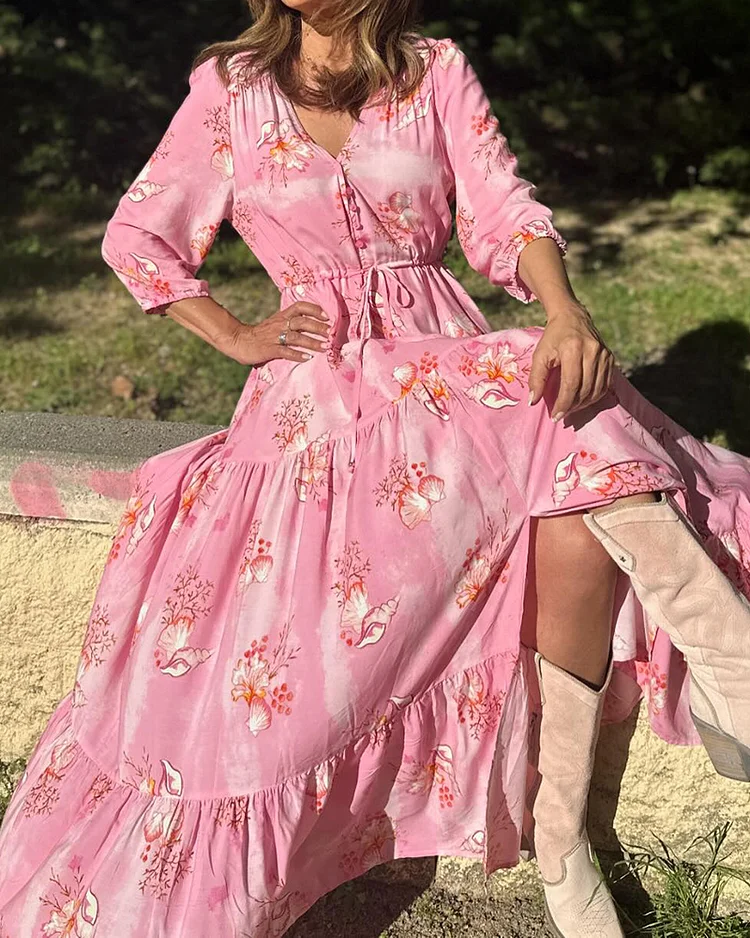 Fashion Printed Single Breasted Dress