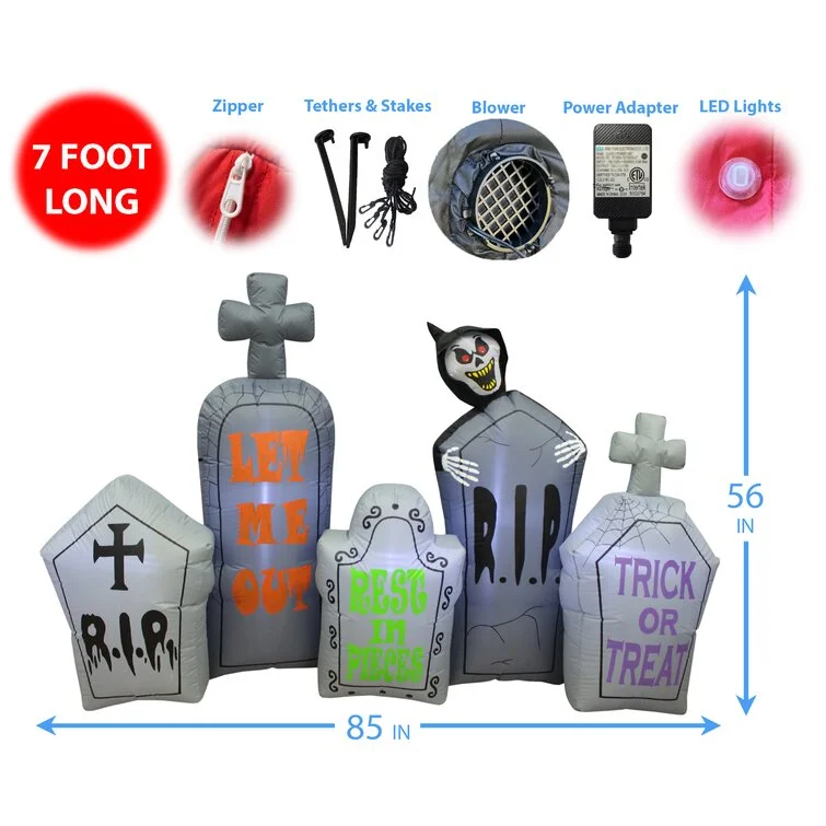 7 Foot Long Halloween Tombstone Pathway Inflatable