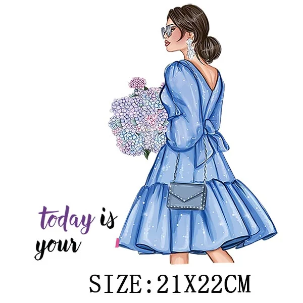 Fashion Girls Thermal Sticker On T-shirt DIY A-levels Iron On Transfer For Clothing Pretty Lady On Woman Clothes Patch Appliqued