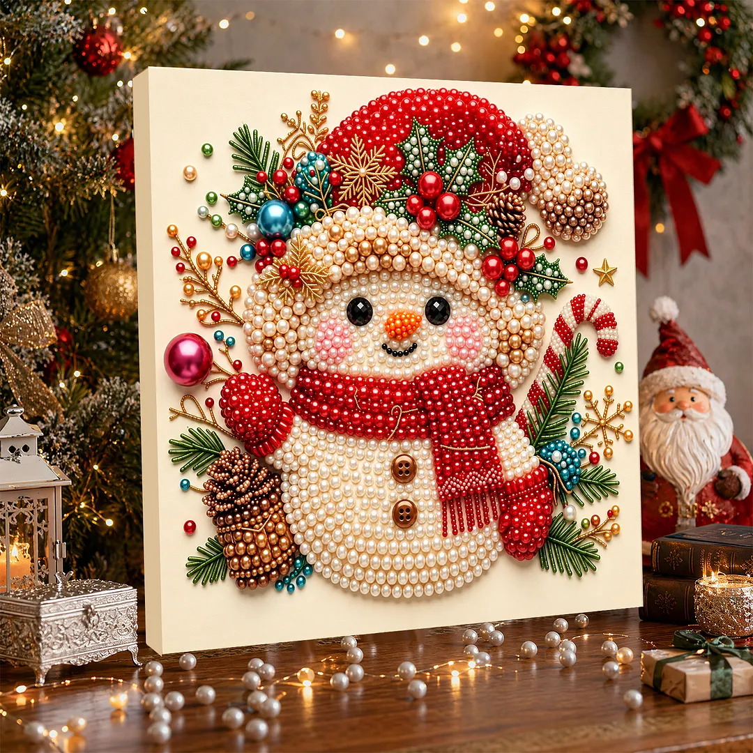 Framed Pearl Painting Kit Christmas Bead Snowman 7.87x7.87in