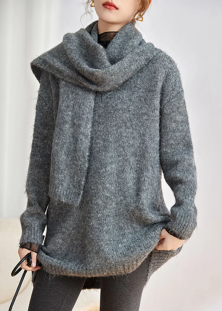 Simple Dark Grey V Neck Cozy Thick Cotton Knit Sweaters Winter