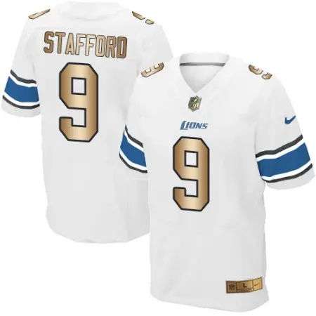 Lions #9 Matthew Stafford White  Men's Stitched NFL Elite Gold Jersey