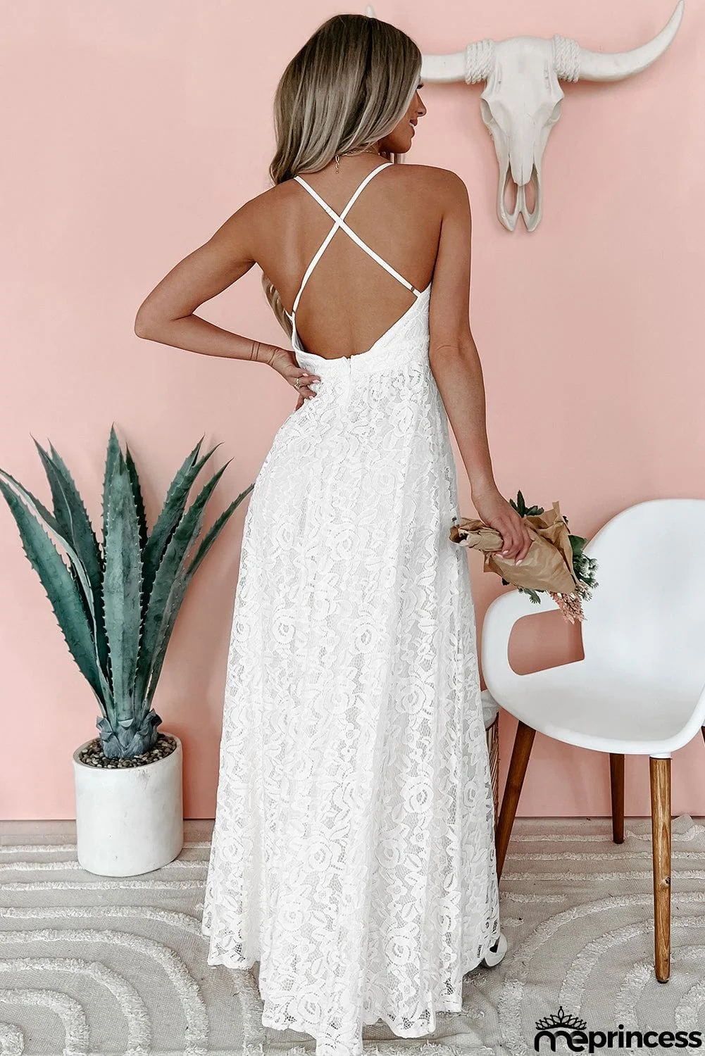 Floral Lace Open Back Maxi Party Dress