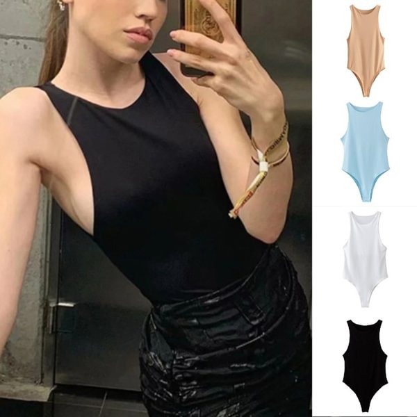 Women's Sleeveless Solid color Bodysuit Leotard Top Blouse Romper Jumpsuit Playsuit - BlackFridayBuys