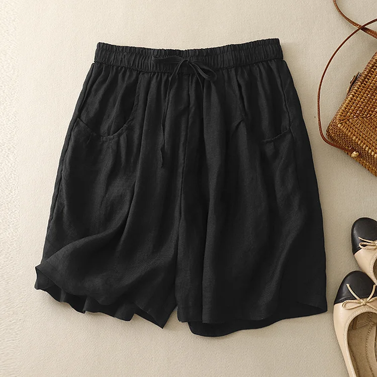 Women's 2024 Casual Solid Short Pants Cotton Linen Elastic Waist Pants
