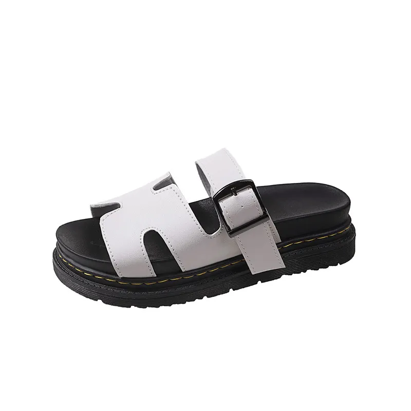 Breakj Breakj New Large-Size Slippers Women Thick-Bottomed A Buckle Solid Color Casual Cold Slippers Women