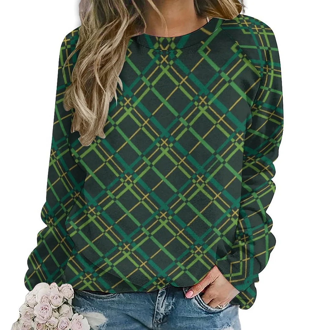 Printed Long Sleeve Casual Sweatshirt for  Women and Men Unisex Pattern St. Patrick's Day, Green, Clover, Lucky