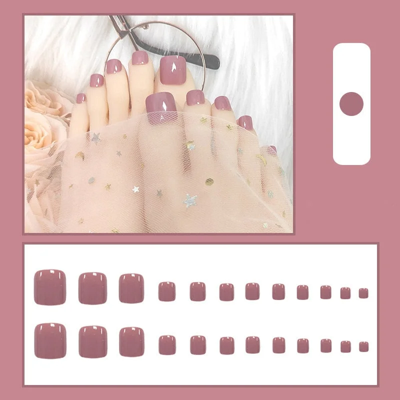24pcs Fake French ToeNails With Glue Type Removable Square Short Paragraph Nude Color Fashion Manicure False ToeNails Press On D