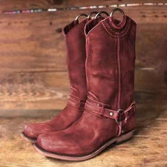 Plain Flat Round Toe Date Outdoor Mid Calf Flat Boots