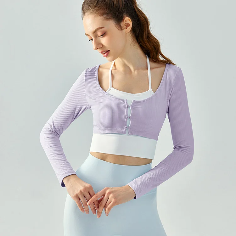 PASUXI Women's Crop Tops Ribbed Seamless Fitness Sports Long Sleeves Women's Fitness Gym Yoga huanwei