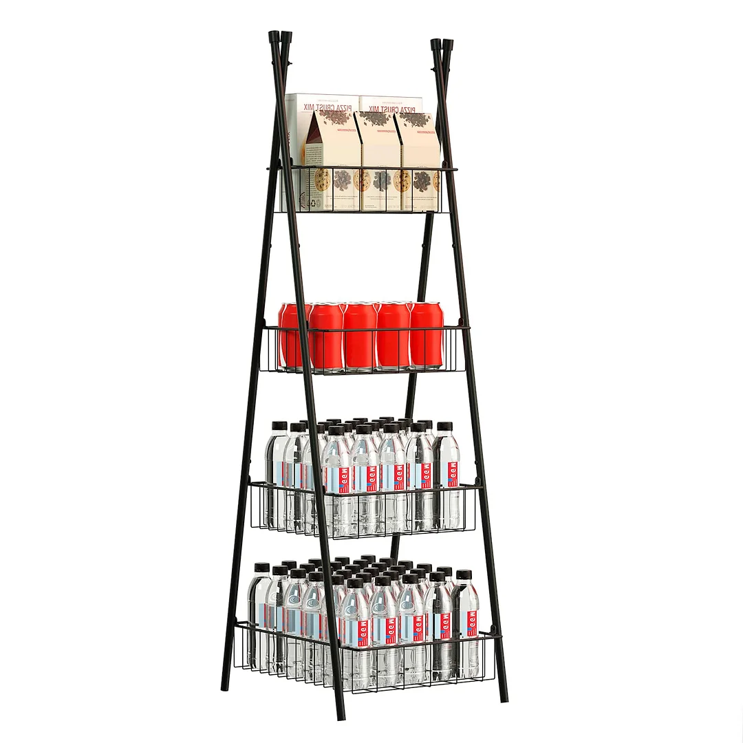 4 Tier Metal Drink Beverage Organizer Free Standing Triangular Water Bottle Rack Stand Holder Shelf for Kitchen Pantry