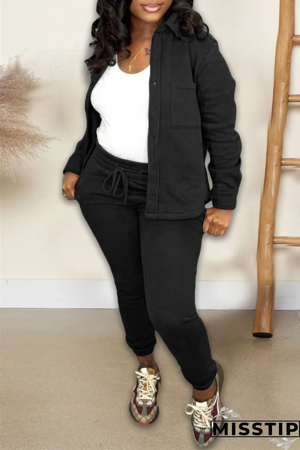 Green Casual Solid Cardigan Pants Turndown Collar Long Sleeve Two Pieces