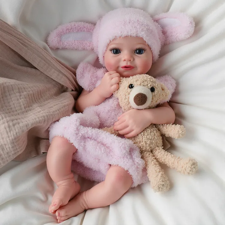 Babeside Maddie 16" Premium Silicone Baby Girl Doll &ndash; 3&ndash;6 Months Look, Pink Bunny Outfit Gift