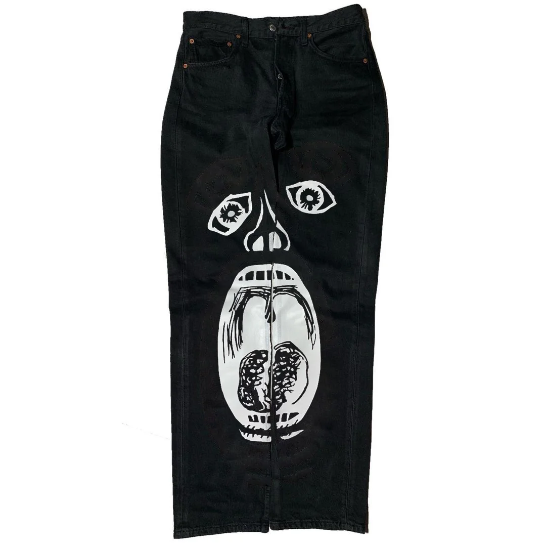 Personalized print loose street black jeans