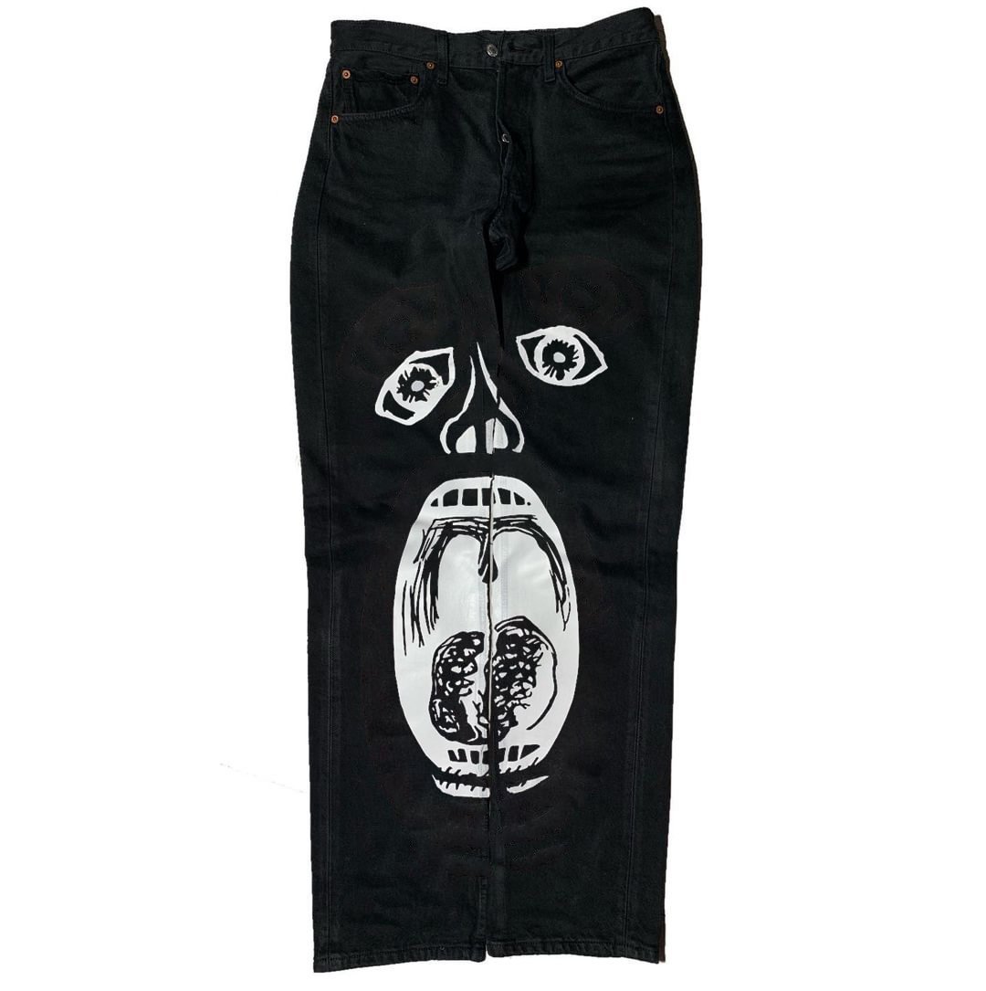 Personalized print loose street black jeans