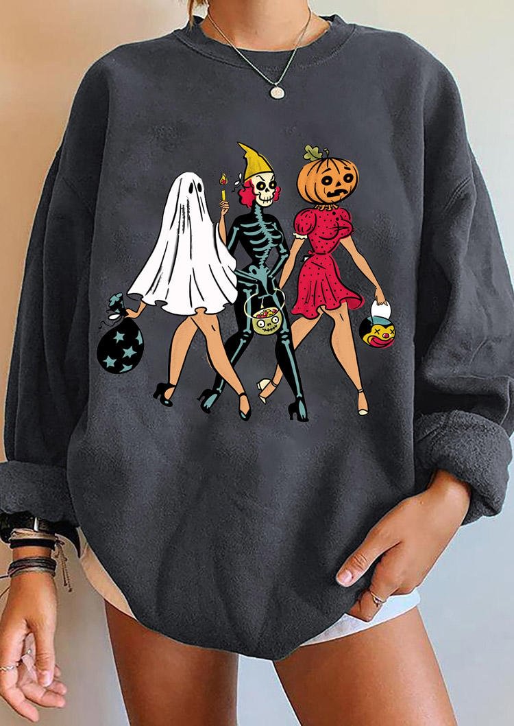 Pumpkin Face Skeleton Star Sweatshirt - Dark Grey