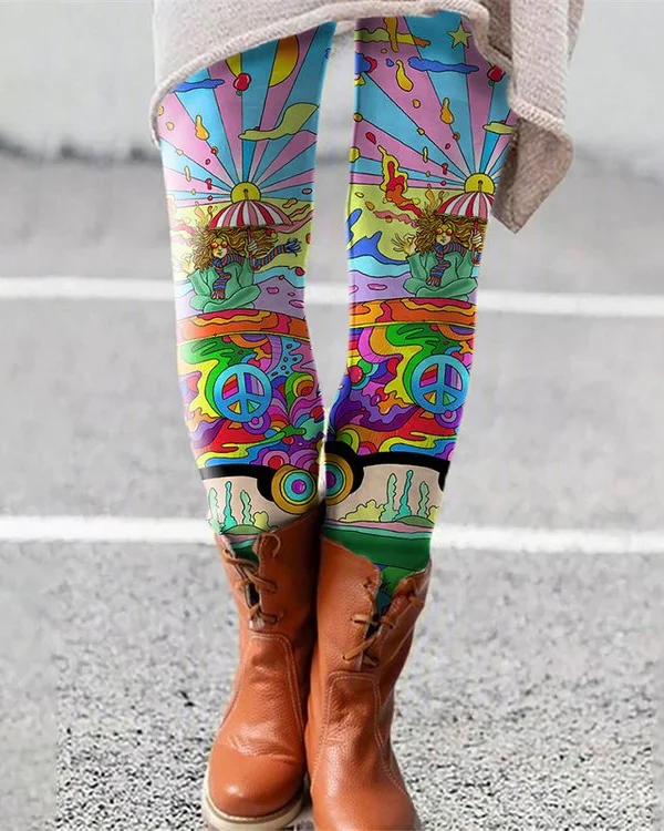 Hippie Art Print Casual Leggings