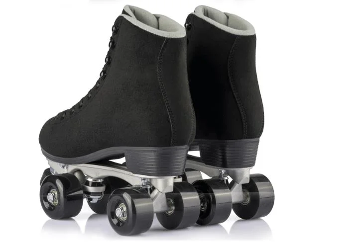 Black Suede Leather Roller Skates