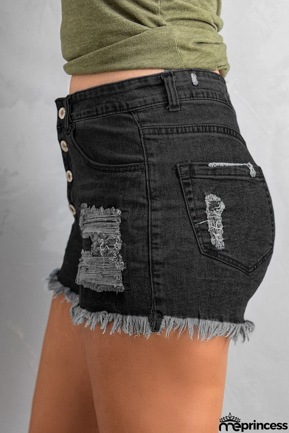 Women's Black Gypsy Mid-rise Distressed Denim Shorts
