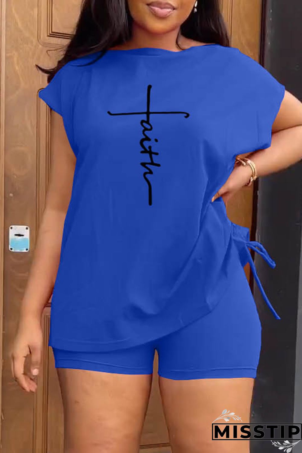 Orange White Casual Print Basic O Neck Short Sleeve Two Pieces