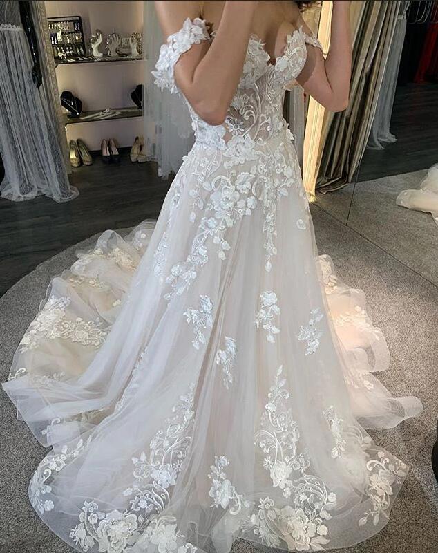 Dasida A-Line Tulle Wedding Dress with Appliques Lace and Beautiful Wide Straps main image 0