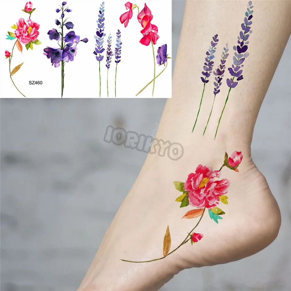 Colorful Hummingbird Small Temporary Tattoos For Women Girls Lavender Plum Blossom Fake Tattoo Sticker Wedding Neck Tatoos Ear