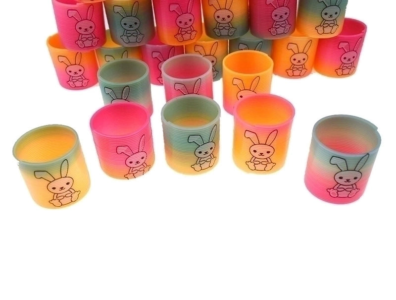 12 Pieces Cute 3. 5cm Children’s Colorful Spring Coil Little White Rabbit Rainbow Elastic Force Circle Toy