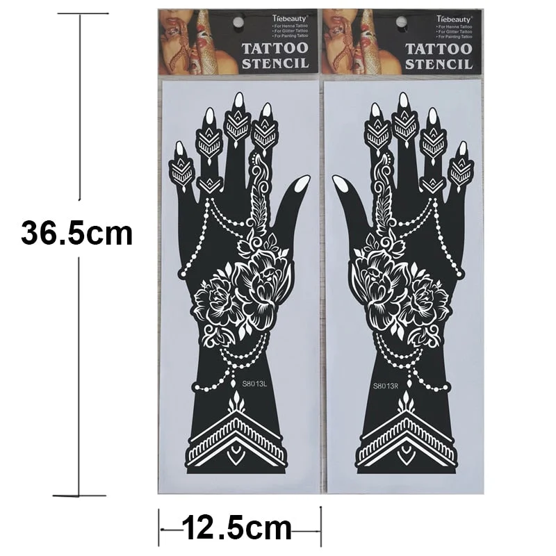 1pair 2pcs hand sleeve temporary tattoo stencil henna lace mandala tattoo template spray paint templates sheets lotus flowers