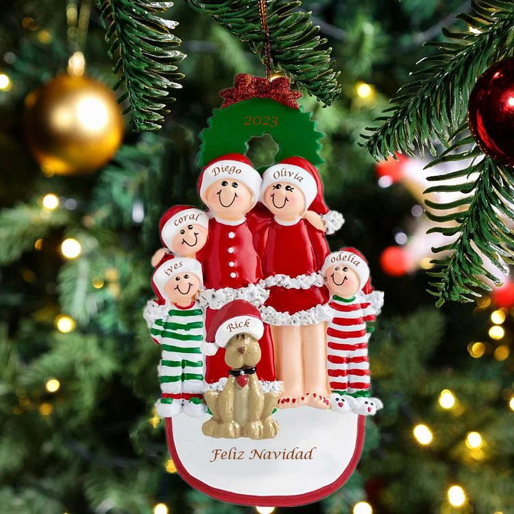 Navidad-Muñecos Ornamentos Navideños con Perro 6 Nombres y 1 Año con Texto Personalizados Adorno de Madera