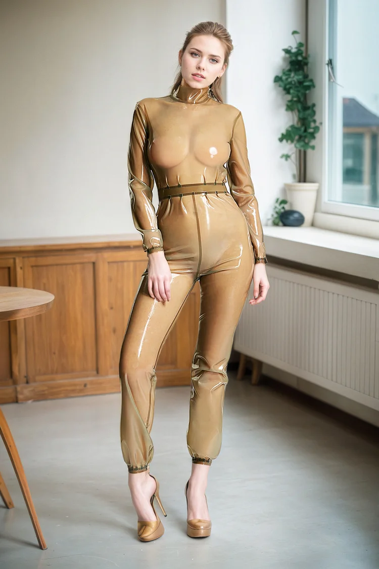 Women Latex Catsuits Loose Slightly transparent Sheer Gray Harem