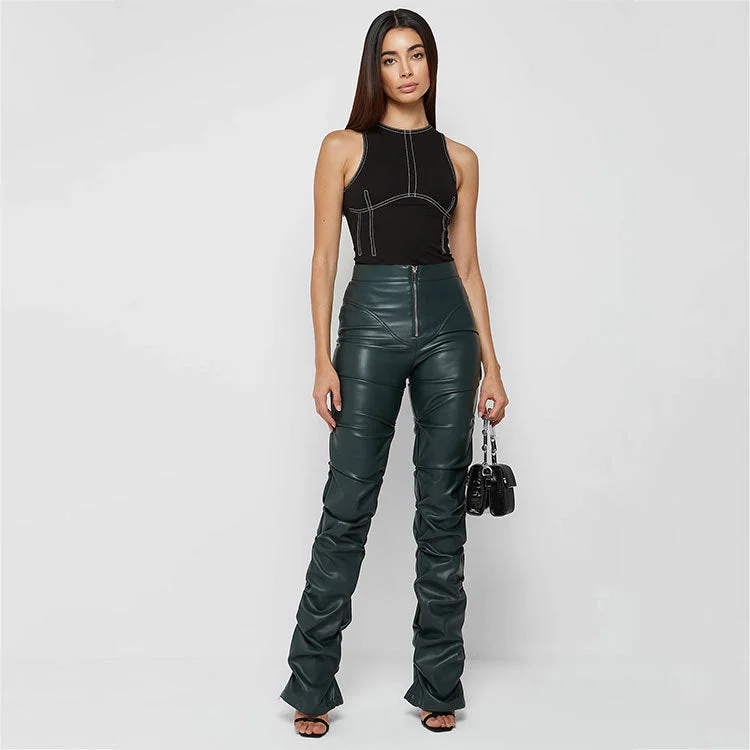 Uveng Fashion Tight Long Leather Trousers Personality Pants
