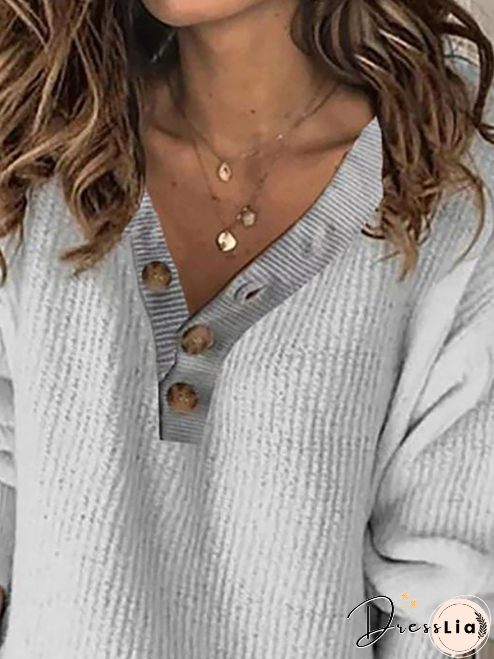 Plus size Plain Knitting V Neck Sweater