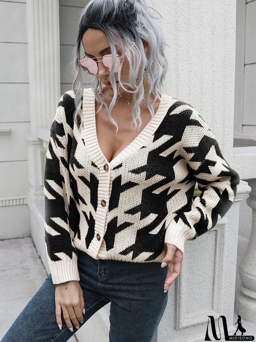 MidiSono - Houndstooth Button Down Cardigan