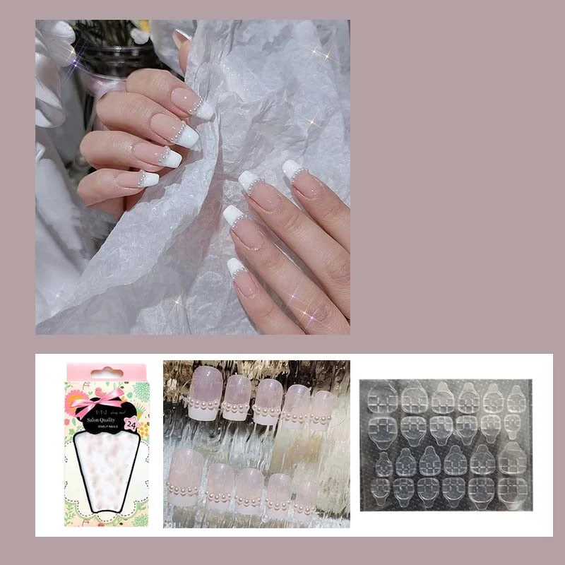 24pcs decorated false nails Transparent purple bow with long round head falis nails Manicure patch acrylic nail tips-Nail Inspo