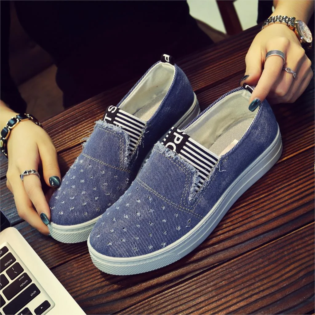 Qjong Women Canva Sneakers Shoes Spring Denim Shoes Female Flats Gril Students Casual Classic Shoes New Jeans Feminino Zapatos Mujer