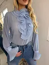 Women Ruffled Frill Flared Sleeve Blouse