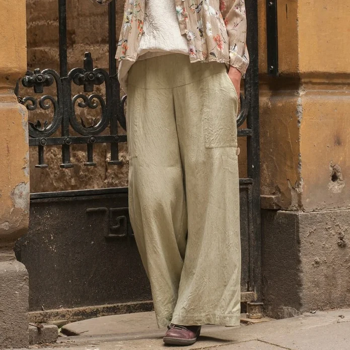 Simpfit Schlichte Vintage-Freizeithose aus Leinen mit Taschen für Damen