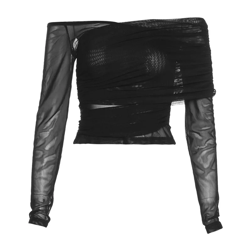 Uveng 2023 New Autumn Sexy Hottie Personality Niche Street Slim Thin Mesh Long Sleeves