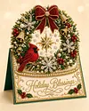 6pcs DIY Christmas Wreath Pearl Art Diamond Painting 3D Greeting Card