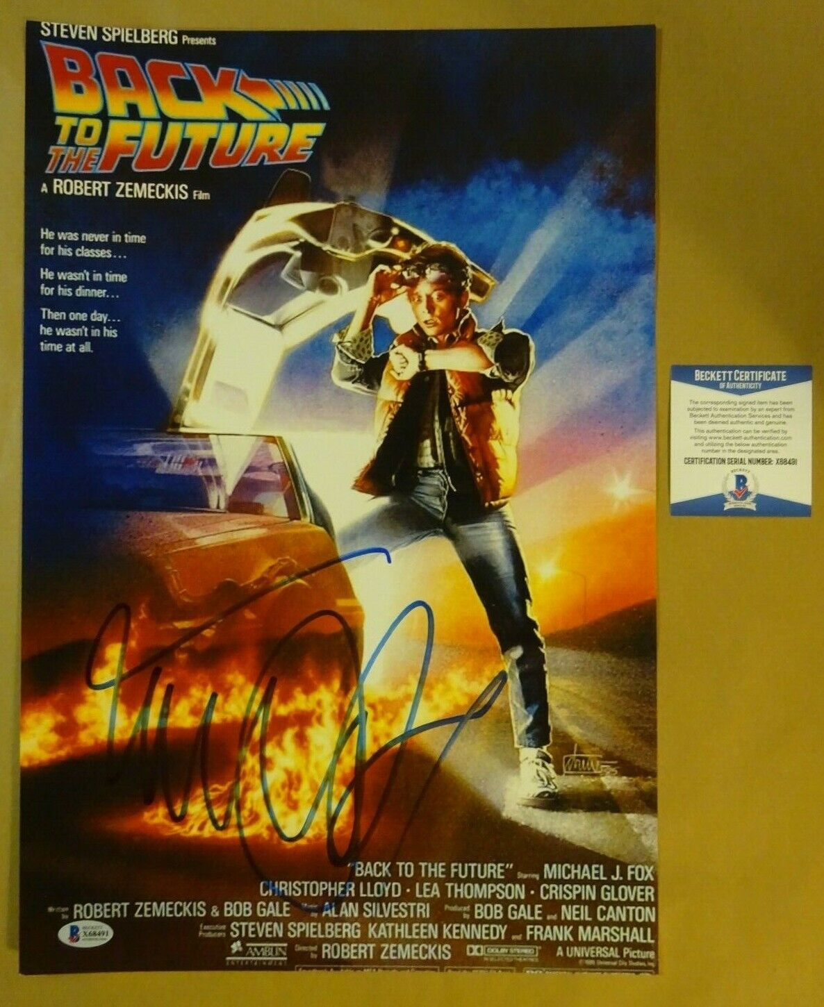 Signed MICHAEL J FOX Autographed BACK TO THE FUTURE 12x18 Photo Poster painting BECKETT BAS COA