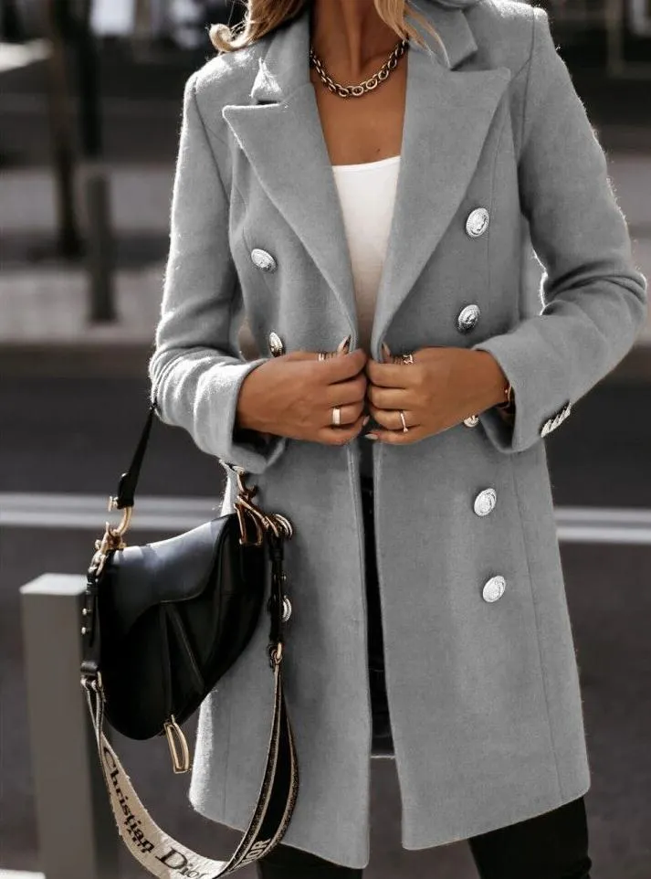 Lapel Slim Plain Long Coat